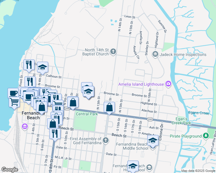 map of restaurants, bars, coffee shops, grocery stores, and more near 226 13th Terrace North in Fernandina Beach