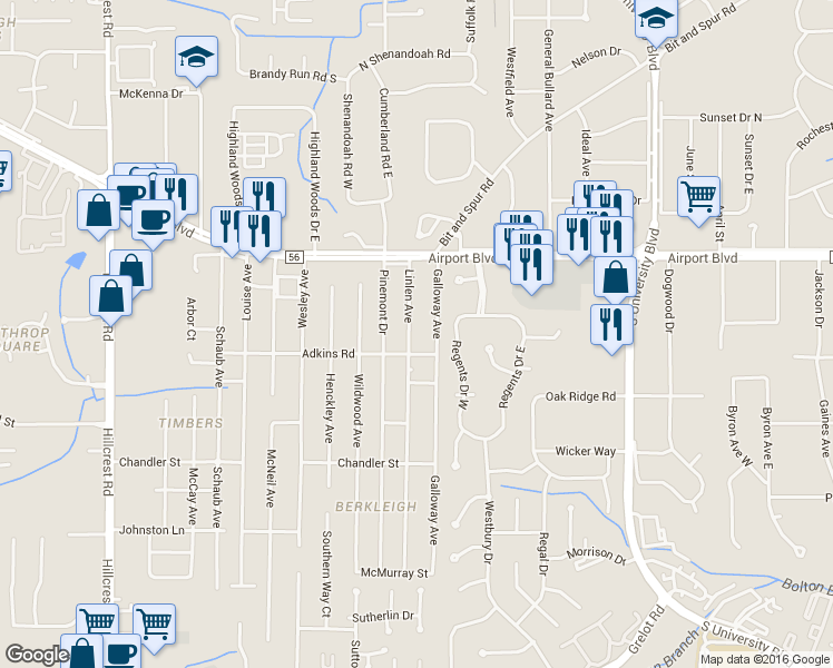 map of restaurants, bars, coffee shops, grocery stores, and more near 809 Linlen Avenue in Mobile