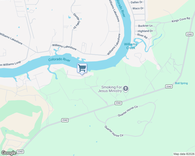map of restaurants, bars, coffee shops, grocery stores, and more near 110 Kingsland Ranch Cove in Kingsland