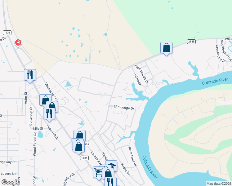 map of restaurants, bars, coffee shops, grocery stores, and more near 2418 Lawson in Kingsland