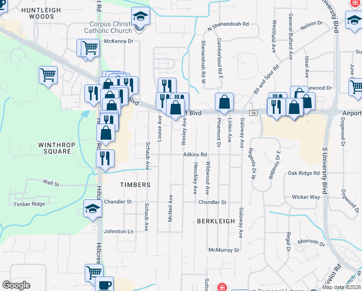 map of restaurants, bars, coffee shops, grocery stores, and more near 808 Wesley Avenue in Mobile