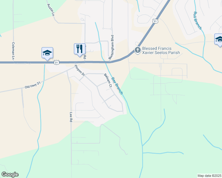 map of restaurants, bars, coffee shops, grocery stores, and more near Balsam Court in Spanish Fort