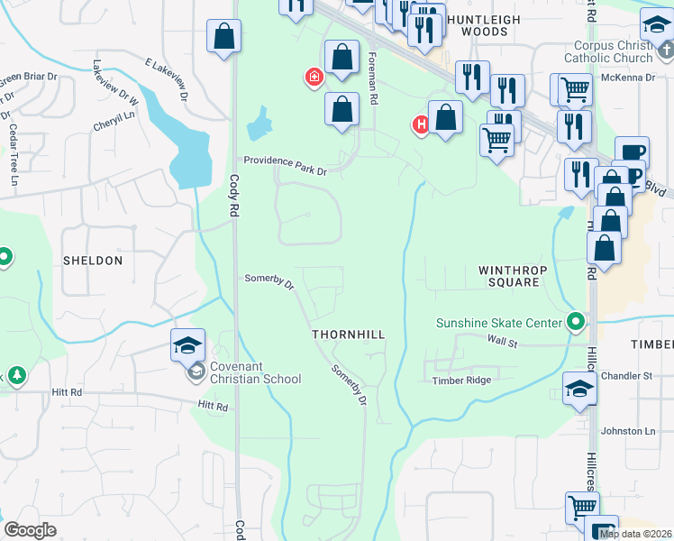 map of restaurants, bars, coffee shops, grocery stores, and more near 6899 Providence Estate Drive South in Mobile