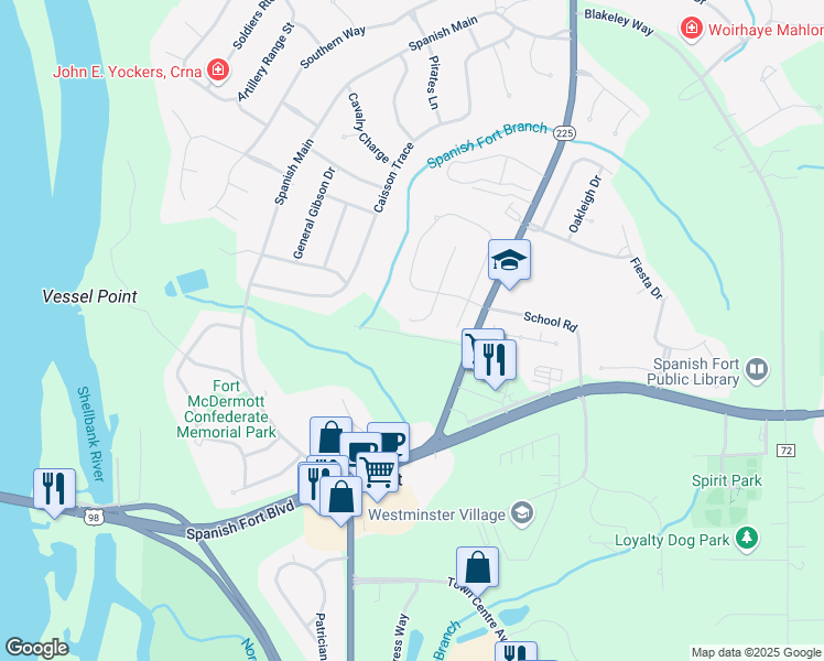 map of restaurants, bars, coffee shops, grocery stores, and more near 30798 Parapet Court in Spanish Fort
