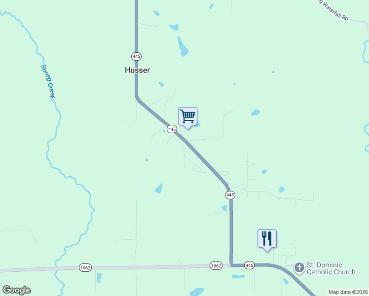 map of restaurants, bars, coffee shops, grocery stores, and more near 56334 Louisiana 445 in Husser