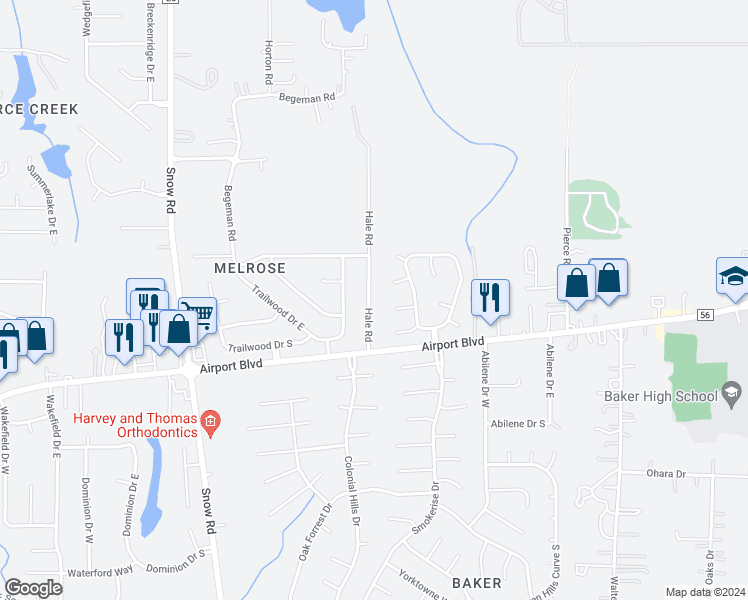 map of restaurants, bars, coffee shops, grocery stores, and more near 789 Hale Road in Mobile