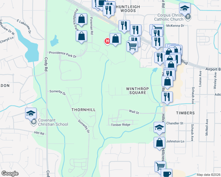 map of restaurants, bars, coffee shops, grocery stores, and more near 6716 Timbers Drive West in Mobile