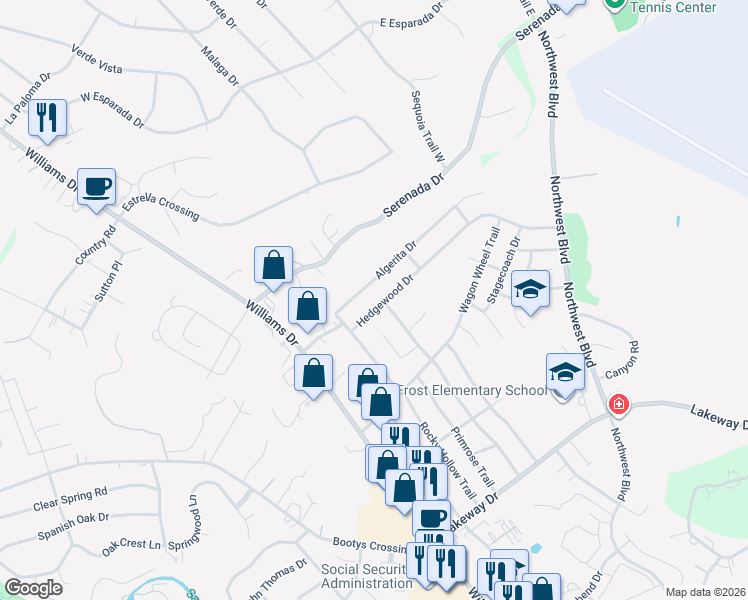 map of restaurants, bars, coffee shops, grocery stores, and more near 403 Hedgewood Drive in Georgetown