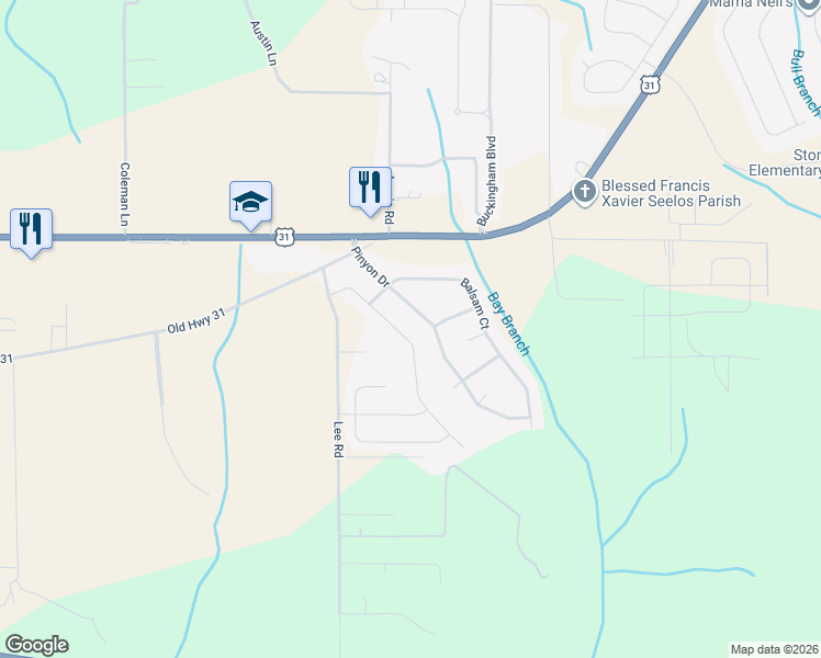 map of restaurants, bars, coffee shops, grocery stores, and more near 11631 Lodgepole Court in Spanish Fort