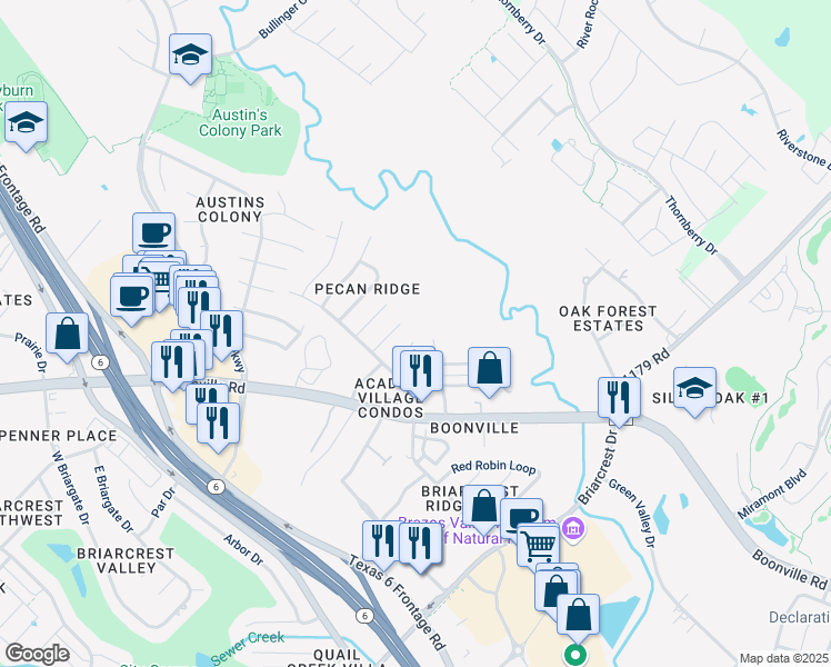 map of restaurants, bars, coffee shops, grocery stores, and more near 3609 Major Street in Bryan