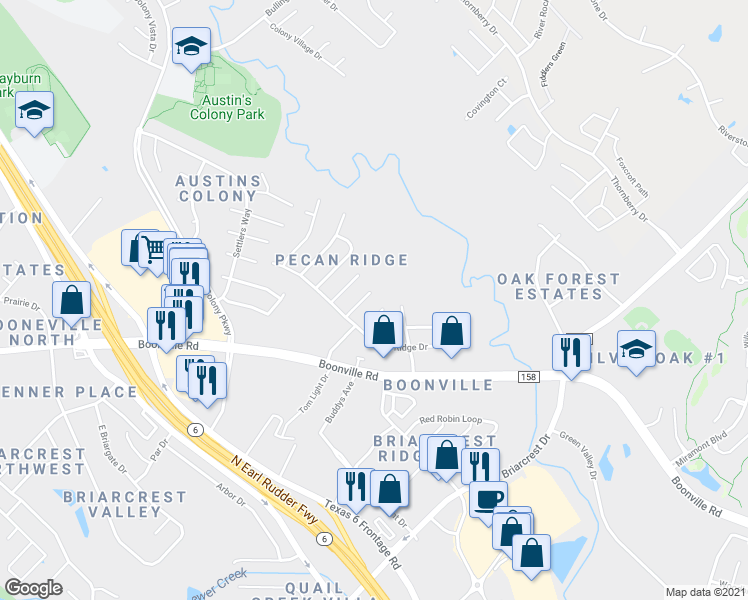 map of restaurants, bars, coffee shops, grocery stores, and more near 3609 Major Street in Bryan