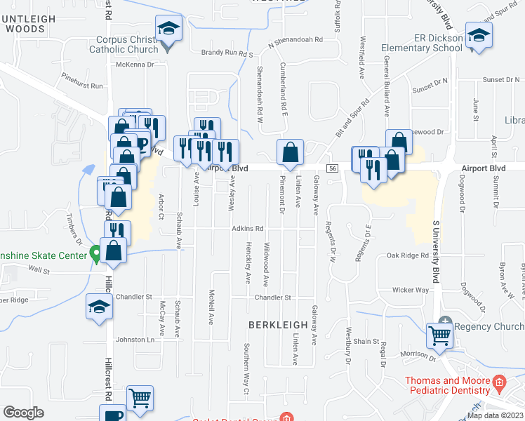 map of restaurants, bars, coffee shops, grocery stores, and more near 804 Wildwood Avenue in Mobile