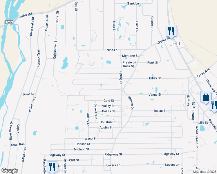 map of restaurants, bars, coffee shops, grocery stores, and more near 512 Sunset in Buchanan Dam