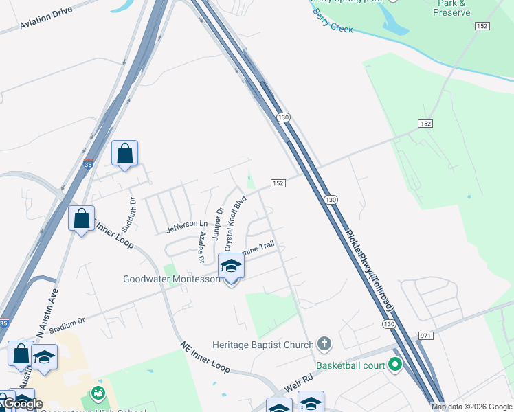 map of restaurants, bars, coffee shops, grocery stores, and more near 306 Caladium Court in Georgetown