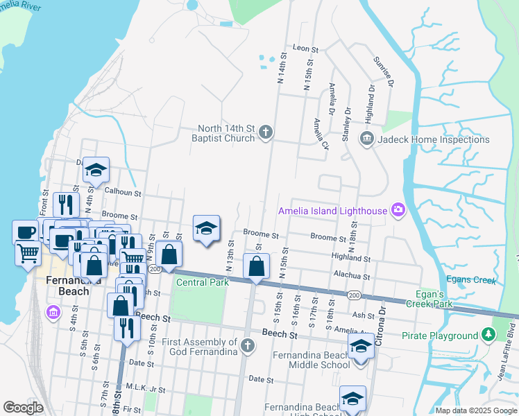 map of restaurants, bars, coffee shops, grocery stores, and more near 226 13th Terrace North in Fernandina Beach