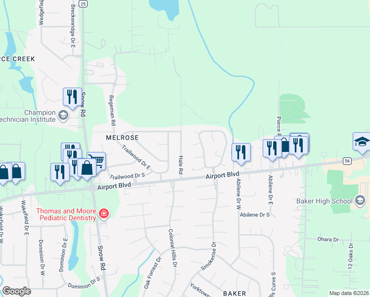 map of restaurants, bars, coffee shops, grocery stores, and more near 789 Hale Road in Mobile