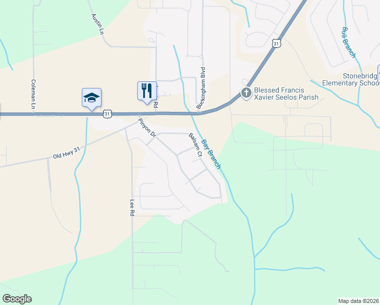 map of restaurants, bars, coffee shops, grocery stores, and more near 11745 Catalpa Court in Spanish Fort