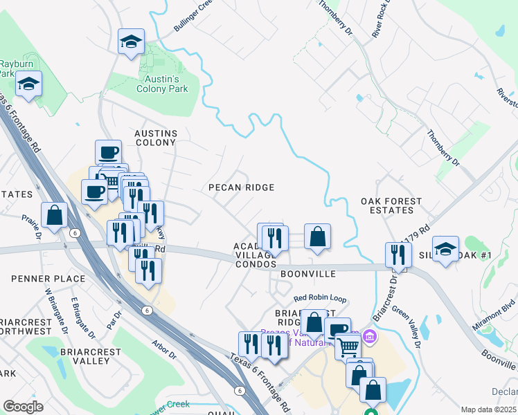 map of restaurants, bars, coffee shops, grocery stores, and more near 3609 Major Street in Bryan