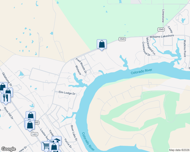 map of restaurants, bars, coffee shops, grocery stores, and more near 1902 Granite Cove Rd in Kingsland