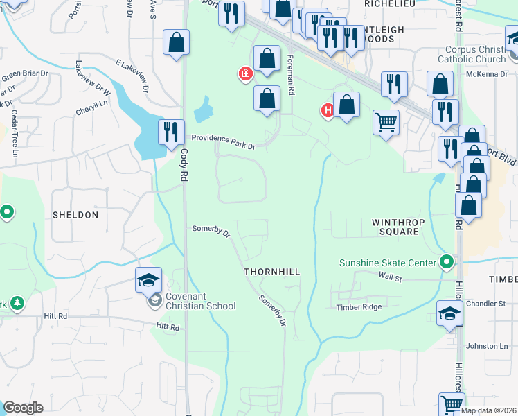 map of restaurants, bars, coffee shops, grocery stores, and more near 6899 Providence Estate Drive South in Mobile