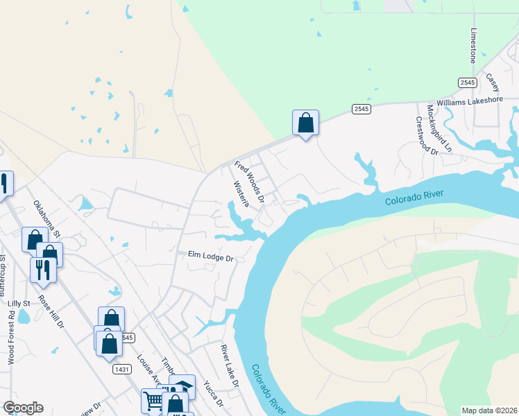 map of restaurants, bars, coffee shops, grocery stores, and more near 2103 Ash Street in Kingsland