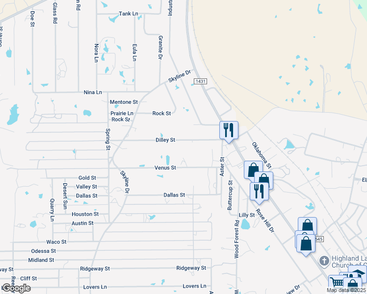 map of restaurants, bars, coffee shops, grocery stores, and more near 904 Dilley Street in Kingsland