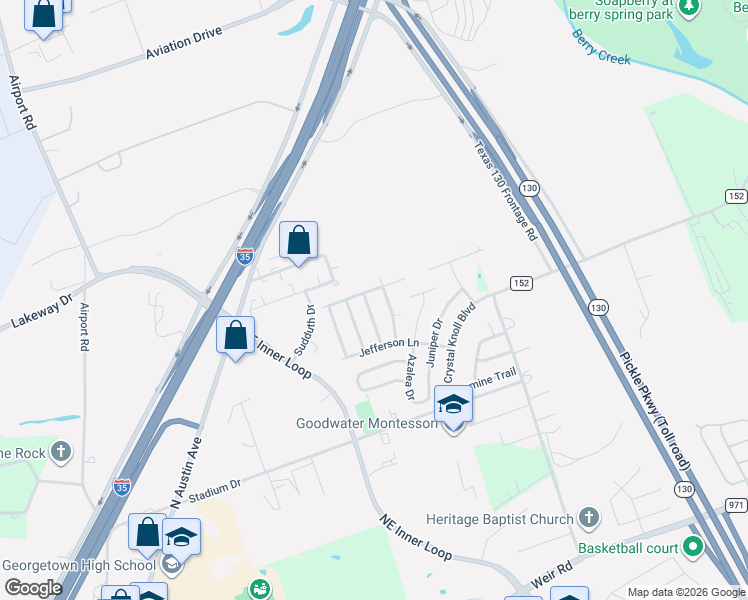 map of restaurants, bars, coffee shops, grocery stores, and more near 200 Hickory Tree Drive in Georgetown