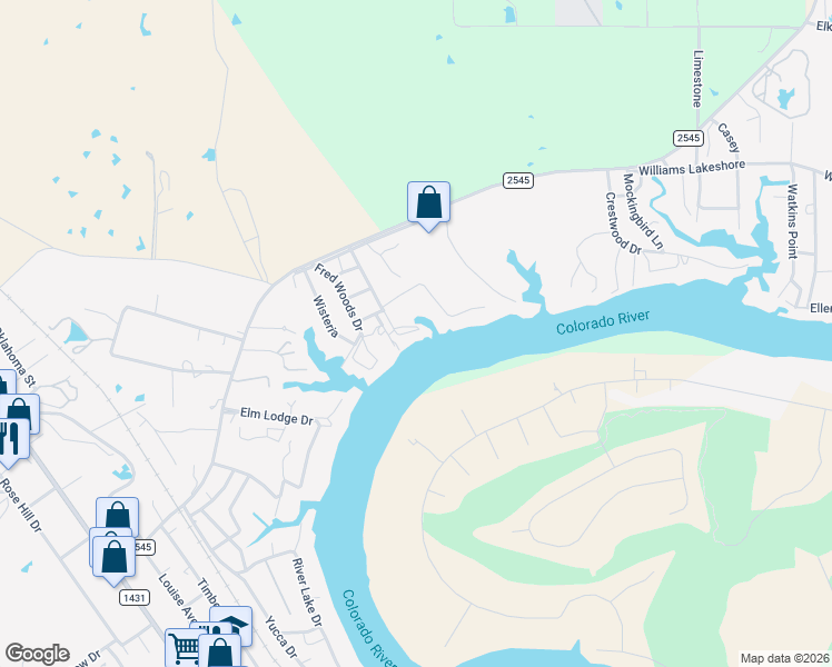 map of restaurants, bars, coffee shops, grocery stores, and more near 1902 Granite Cove Road in Kingsland