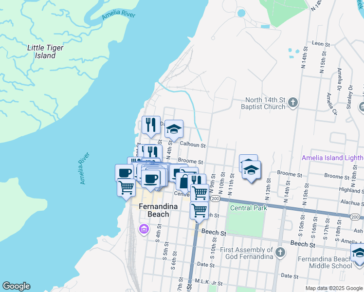 map of restaurants, bars, coffee shops, grocery stores, and more near 304 North 5th Street in Fernandina Beach