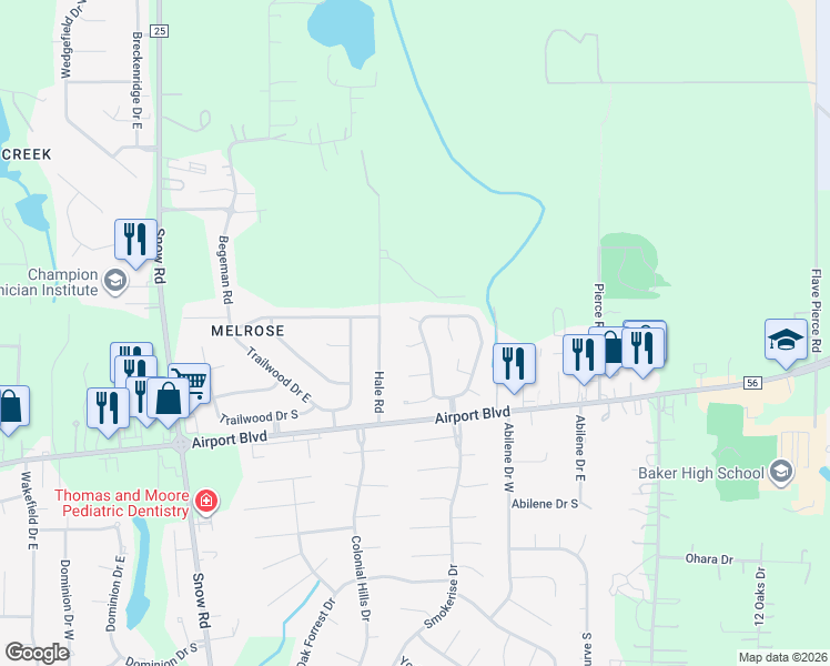 map of restaurants, bars, coffee shops, grocery stores, and more near 740 Copperfield Drive West in Mobile