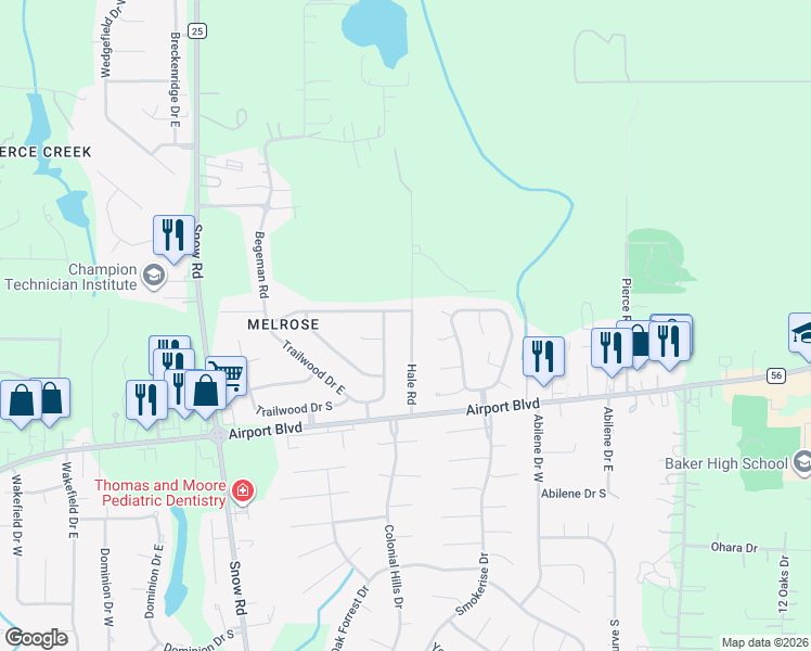 map of restaurants, bars, coffee shops, grocery stores, and more near 725 Hale Road in Mobile