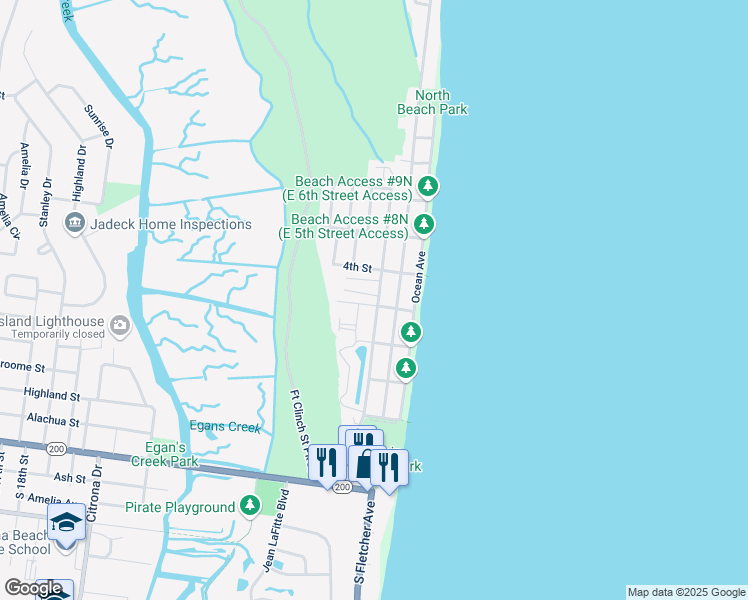 map of restaurants, bars, coffee shops, grocery stores, and more near 6323 3rd Street in Fernandina Beach