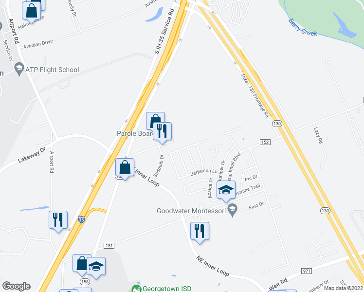 map of restaurants, bars, coffee shops, grocery stores, and more near 302 Hickory Tree Drive in Georgetown
