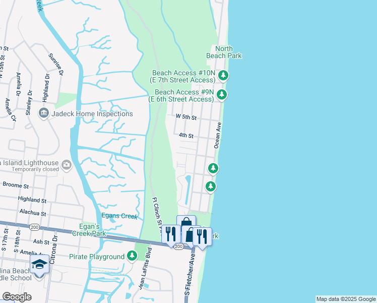 map of restaurants, bars, coffee shops, grocery stores, and more near 6323 3rd Street in Fernandina Beach