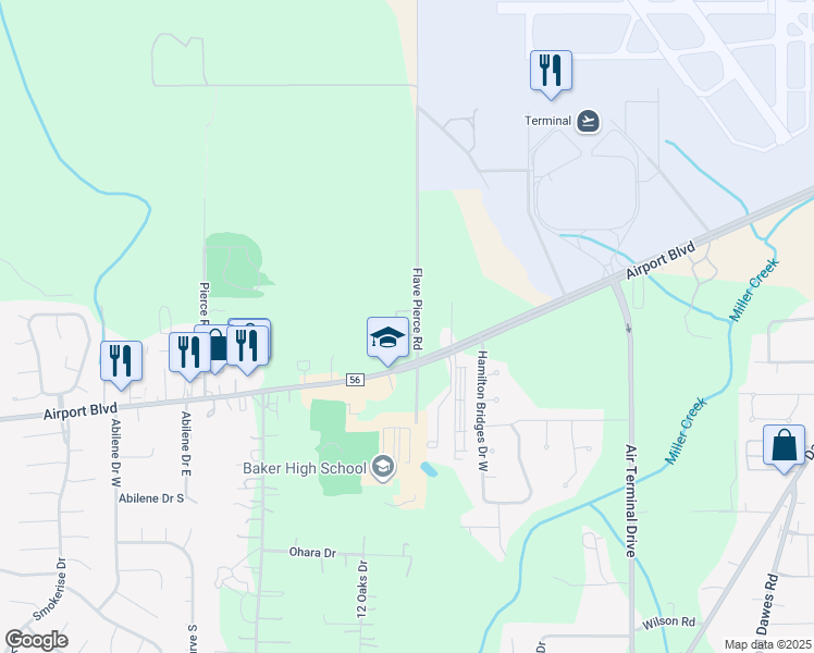 map of restaurants, bars, coffee shops, grocery stores, and more near 750 Flave Pierce Road in Mobile