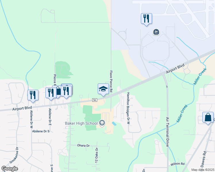 map of restaurants, bars, coffee shops, grocery stores, and more near 750 Flave Pierce Road in Mobile