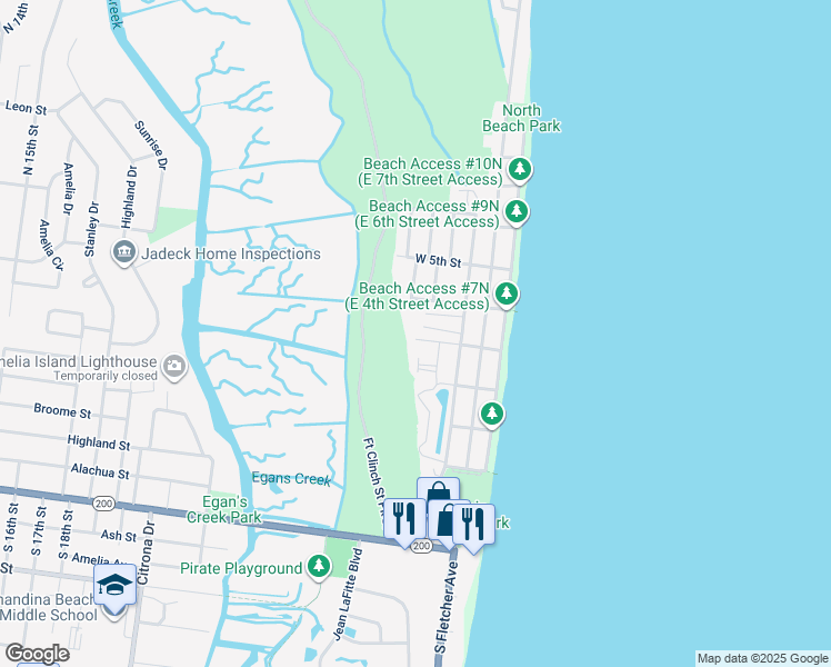 map of restaurants, bars, coffee shops, grocery stores, and more near 6357 3rd Street in Fernandina Beach
