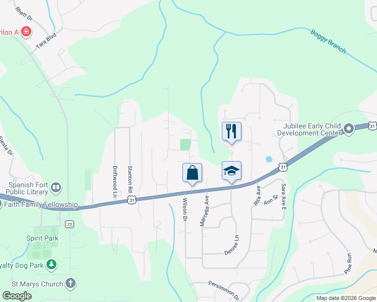 map of restaurants, bars, coffee shops, grocery stores, and more near 60813 Cemetery Rd in Spanish Fort