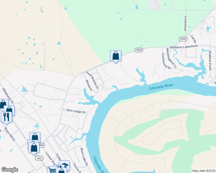 map of restaurants, bars, coffee shops, grocery stores, and more near 112 Lori Lane in Kingsland