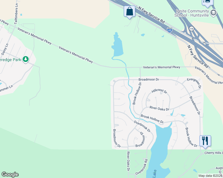 map of restaurants, bars, coffee shops, grocery stores, and more near 251 Broadmoor Drive in Huntsville