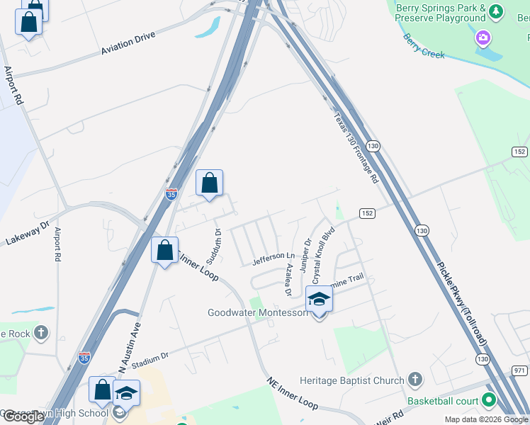 map of restaurants, bars, coffee shops, grocery stores, and more near 200 Hickory Tree Drive in Georgetown