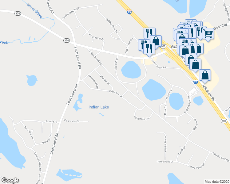 map of restaurants, bars, coffee shops, grocery stores, and more near 4944 Princess Drive in Lake Park