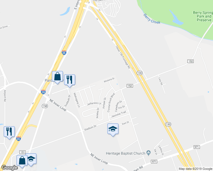map of restaurants, bars, coffee shops, grocery stores, and more near 207 Osage Court in Georgetown