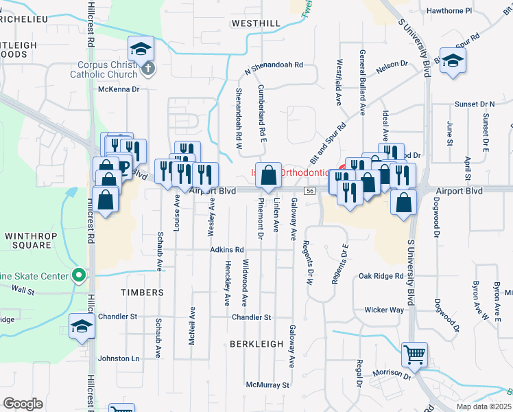 map of restaurants, bars, coffee shops, grocery stores, and more near 755 Wildwood Avenue in Mobile