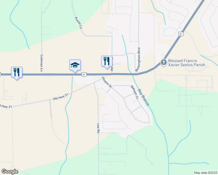 map of restaurants, bars, coffee shops, grocery stores, and more near 11555 Balsam Court in Spanish Fort