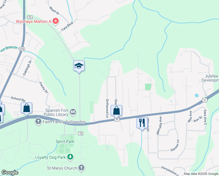 map of restaurants, bars, coffee shops, grocery stores, and more near 30889 Stanton Road in Spanish Fort