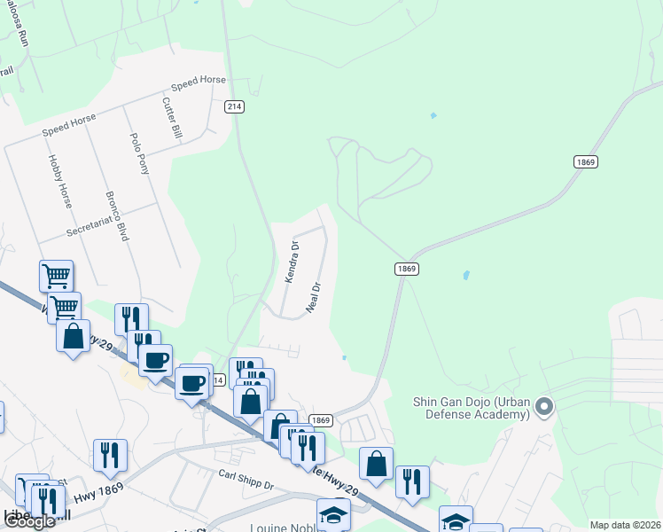 map of restaurants, bars, coffee shops, grocery stores, and more near 228 Neal Drive in Liberty Hill