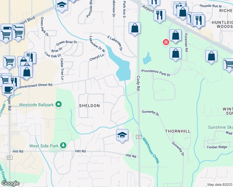 map of restaurants, bars, coffee shops, grocery stores, and more near 7254 Singing River Court in Mobile