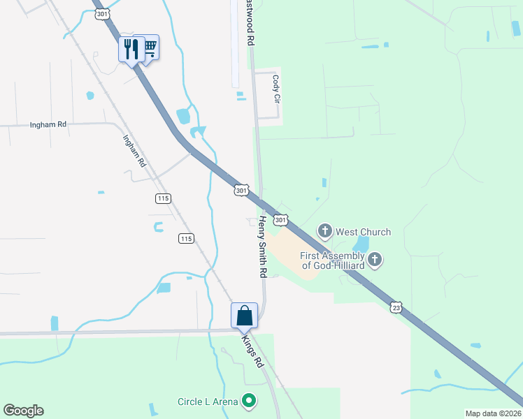 map of restaurants, bars, coffee shops, grocery stores, and more near 371847 Henry Smith Road in Hilliard