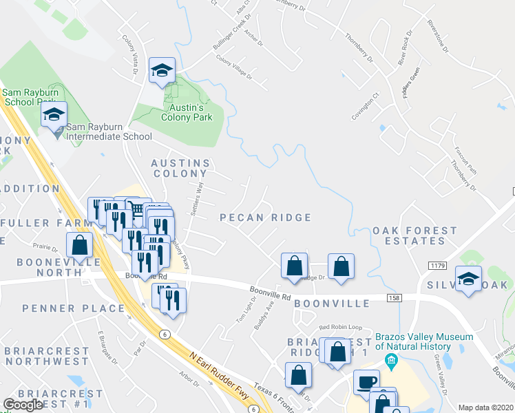 map of restaurants, bars, coffee shops, grocery stores, and more near 3612 Elliott Street in Bryan